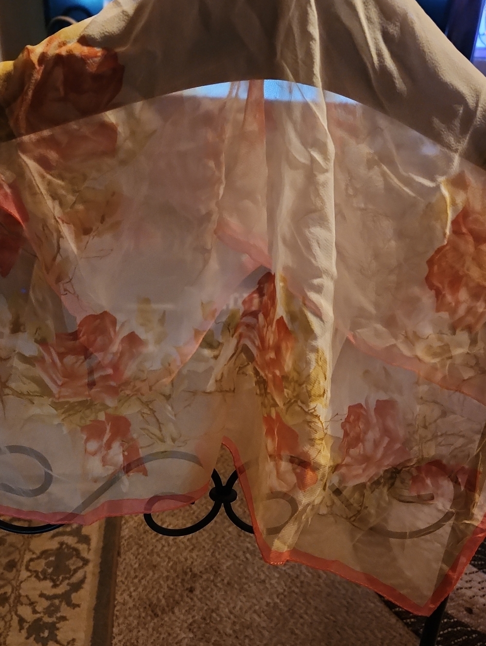 Sheer Floral Orange-Print silk scarf